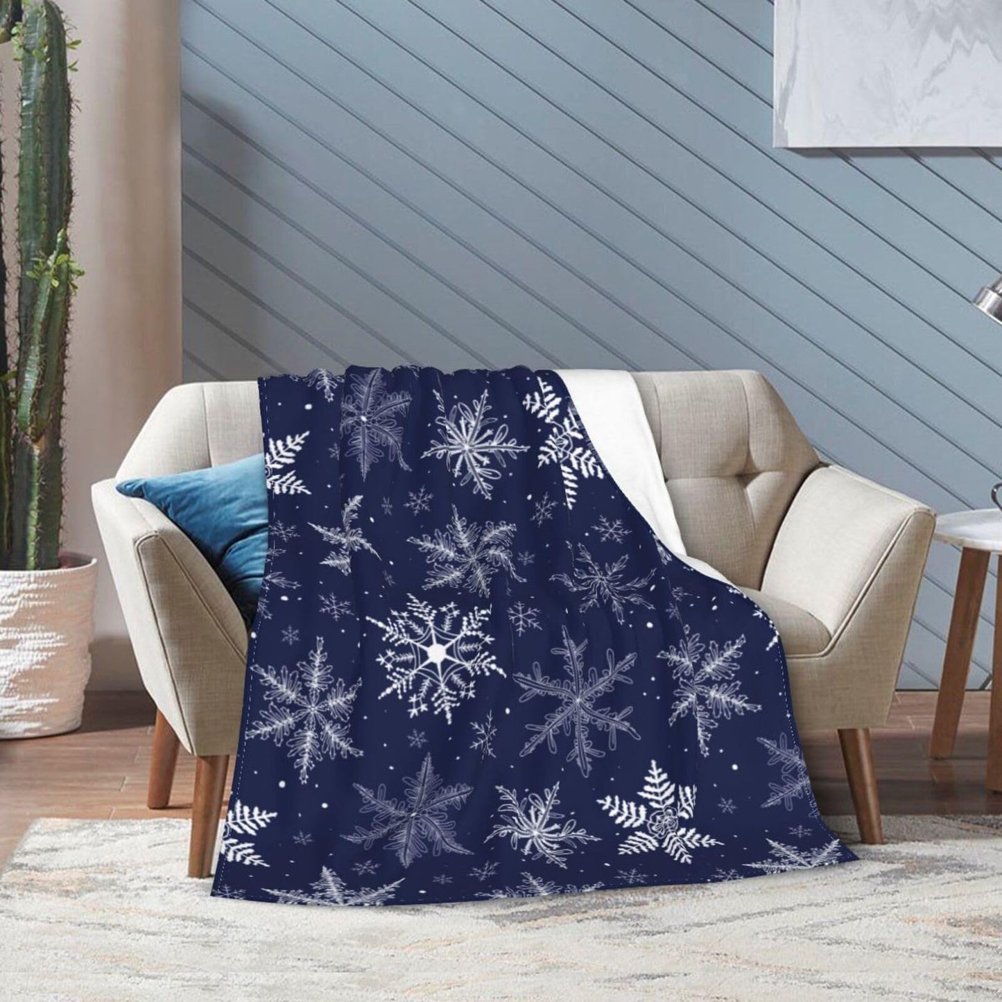 Gbuzozie Winter Snowflakes Blue Fleece Blanket Lightweight Ultra-Soft Christmas Throw Blanket for Sofa Couch Bed Camping Travel - Super Soft Cozy Microfiber Blanket 60"X50"