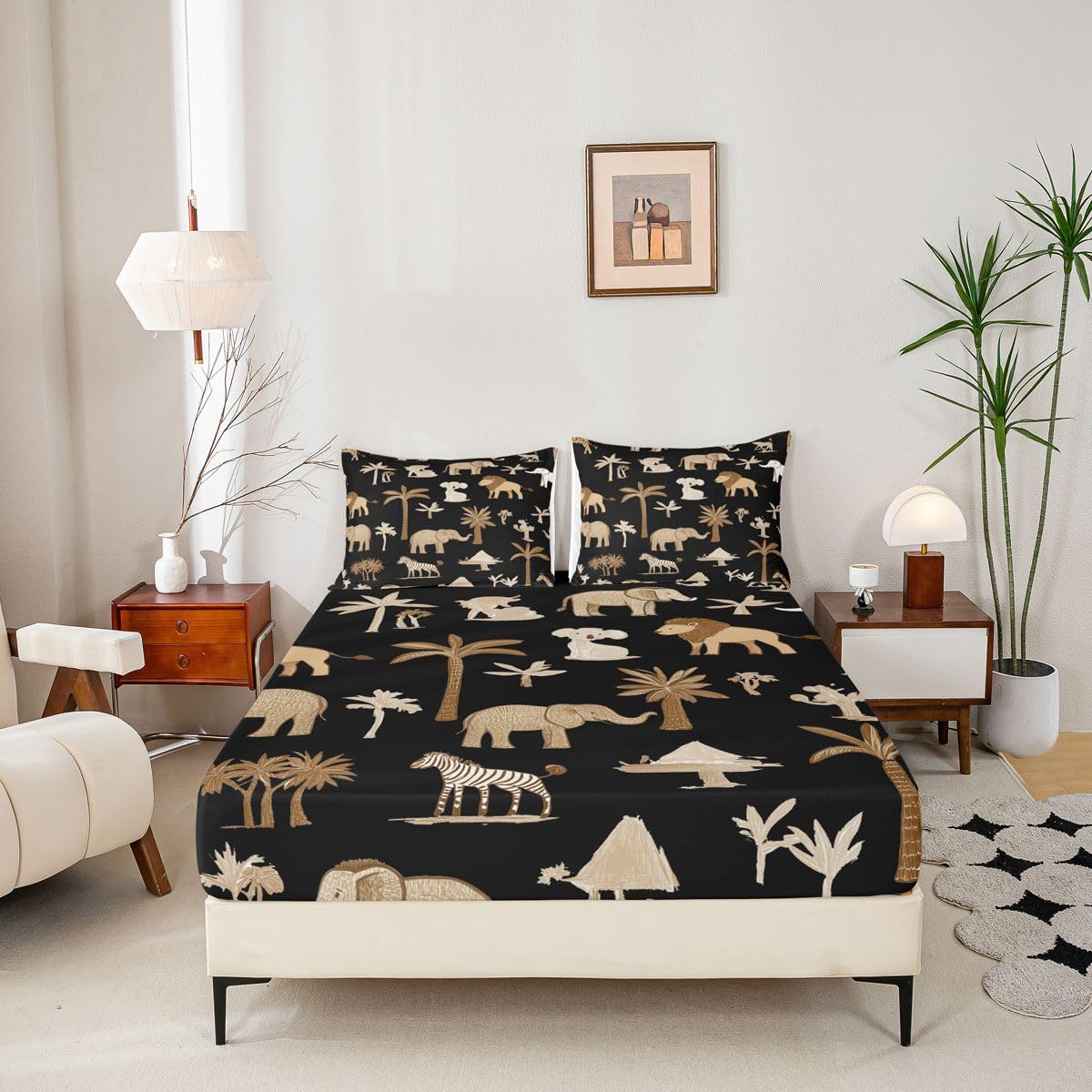 Erosebridal Jungle Animals Bed Sheets Full Cartoon Kawaii Sheet Set for Kids Boys Girls Elephant Lion Giraffe Animal Sheets Wildlife Flat Fitted Sheet 3 Pcs