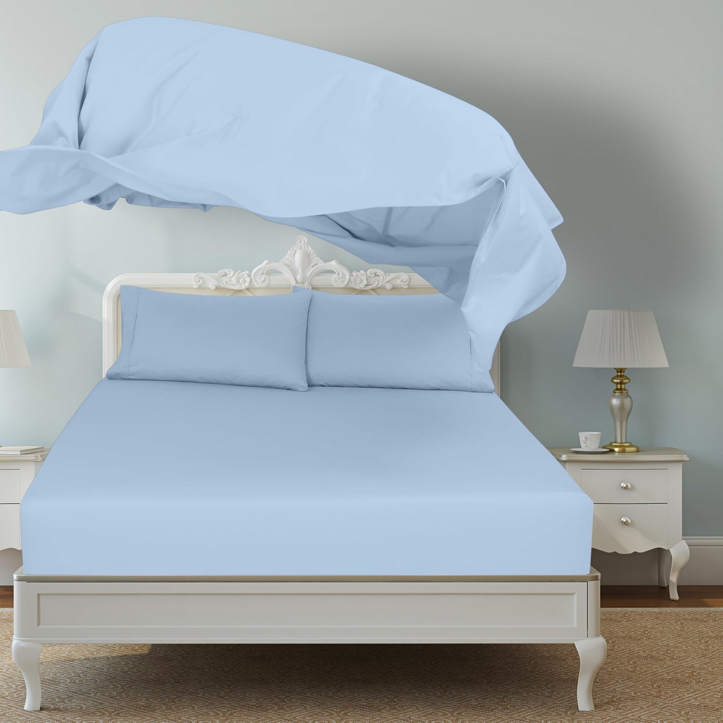 Royale Linens King Flat Sheet - Ultra Soft Brushed 1800 Microfiber Flat Sheets Only - Wrinkle Free & Stain Resistant - Hotel Quality Top Sheet for Bed (King, Lake Blue)
