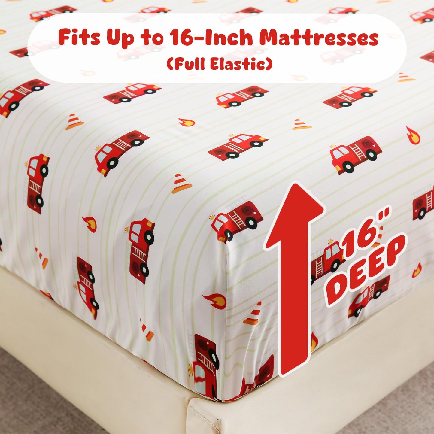LONAVA Twin Sheet Set Kids - 3 Pieces Soft Microfiber Cartoon Style Bedsheets for Boys Girls Teens, Oeko TEX, Breathable Deep Pocket Sheets, (Fire Truck)