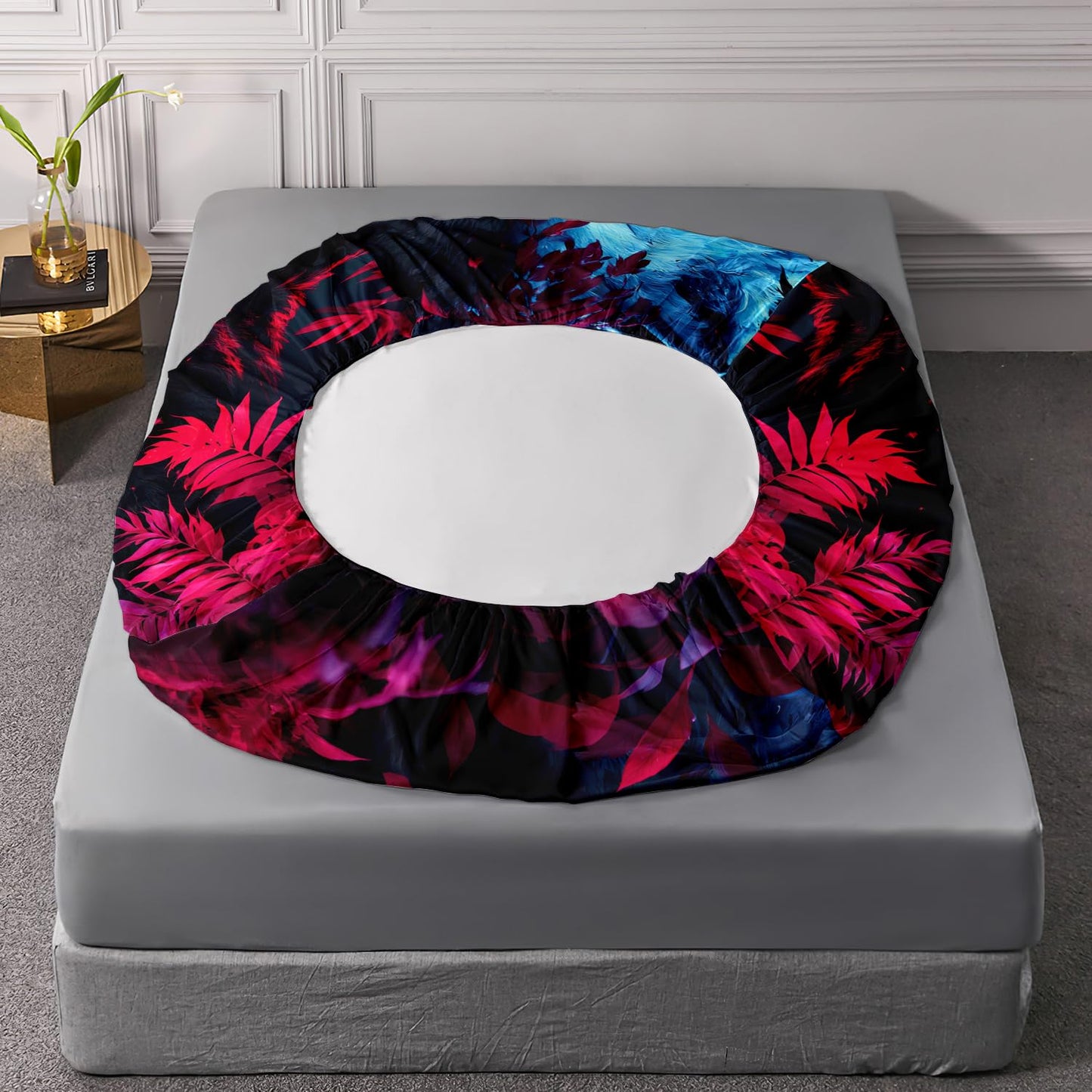 HOSIMA Wolf Twin Bedding Sets for Kids,Blue Black Wolf Print Fitted Sheet,Red Maple Leaves Pattern Animal Themed Wildlife Bedding Sets for Teens Boys Room Decor,1 Fitted Sheet+2 Pillowcases.