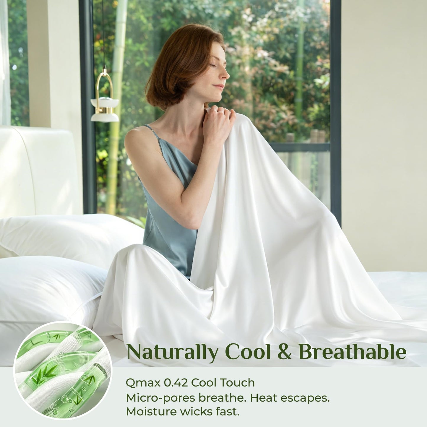 BEDELITE Bamboo Viscose Sheets - 100% Organically Grown, Up to 18" Deep Pocket Queen Sheet Set, All Round Elastic & Corner Straps, Luxury Silky Soft Cooling Sheets for Hot Sleepers, 4 Pieces, White