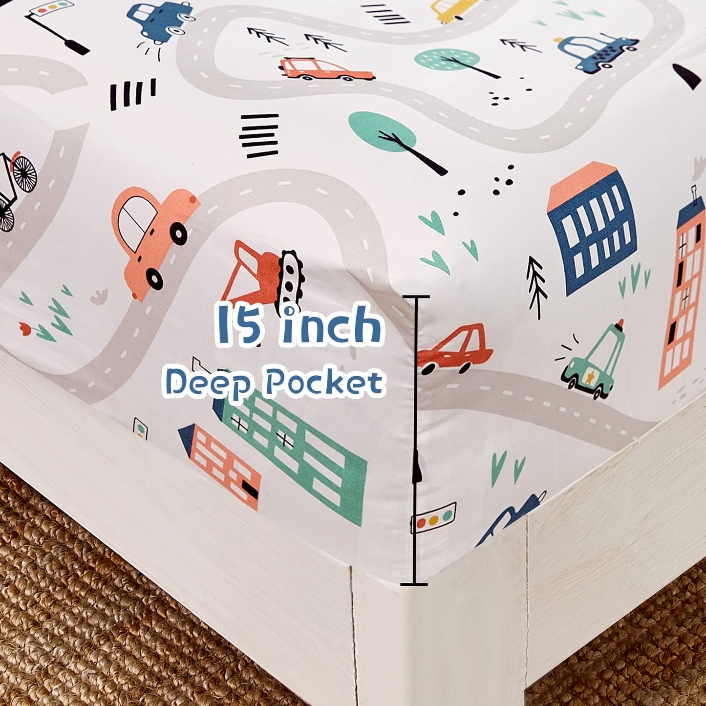 JSD Car Kids Printed Sheet Set Full Size, 4 Piece Soft Microfiber Bed Sheets Deep Pocket