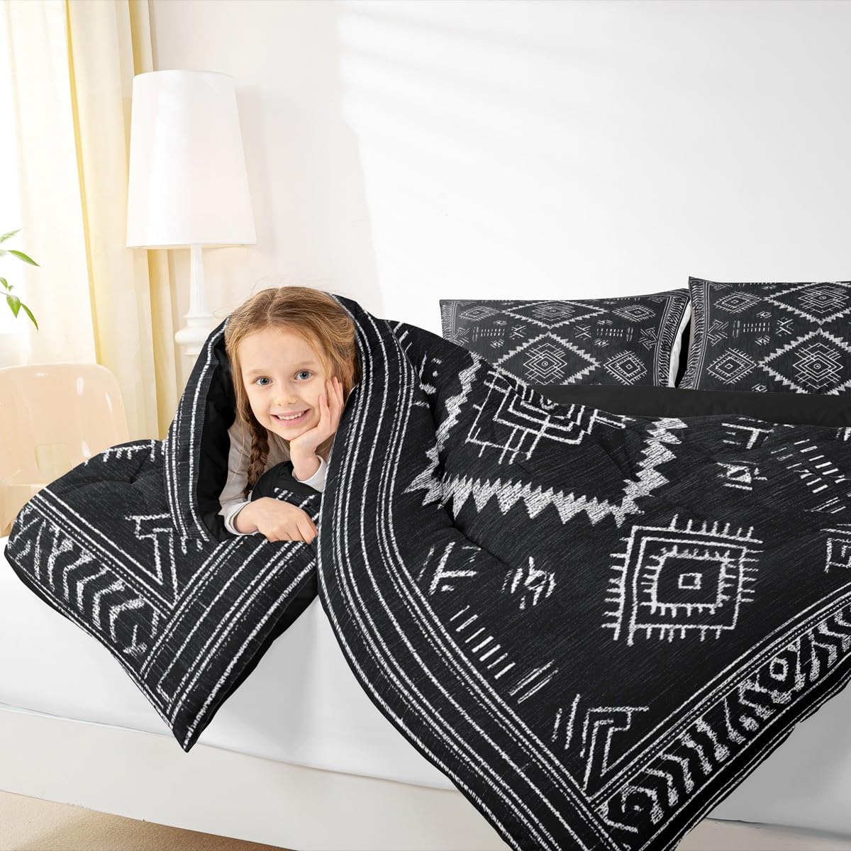 jejeloiu Boho Western Comforter Set Queen Size Bohemian Southwestern Bedding Set for Kids Boys Girls Aztec Decor Duvet Quilt Country Bedroom Farmhouse 3 Pcs with 2 Pillow Cases