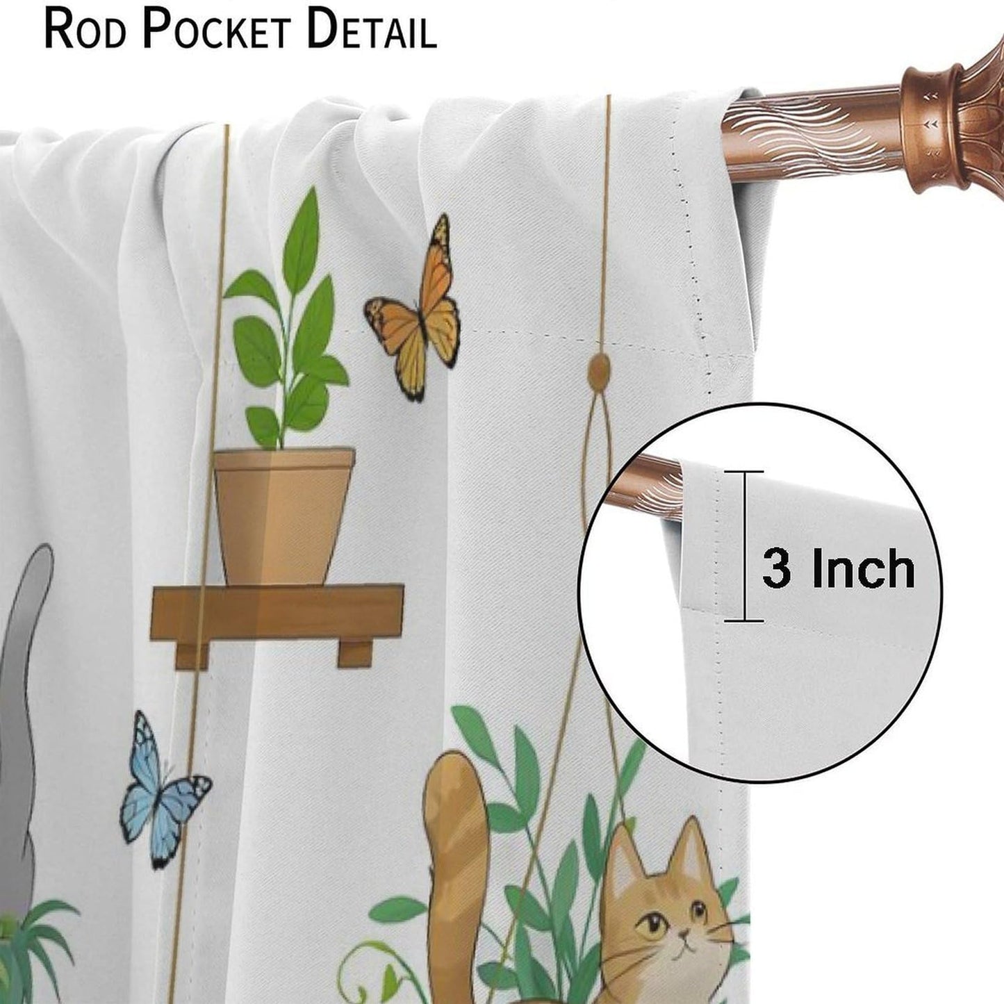 Cat Curtains, Rustic Farmhouse Hanging Potted Plants Print Home Decor Drapes for Bedroom Living Room Kitchen Window Treatment 2 Panels Set Total Size 42" W X 45" L Inch