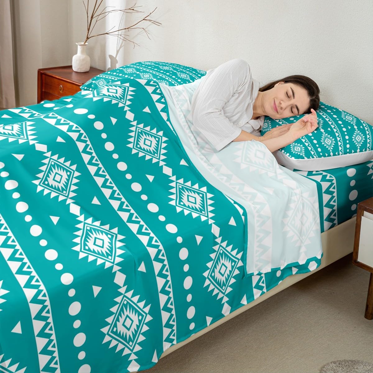Erosebridal Western Aztec Bed Sheets Set Full Size, Bohemian Decor Flat Fitted Sheet for Boys Girls Women Men Bedroom, Exotic Tribal Bedding Set, Geometric Southwestern Farmhouse Bed Sets