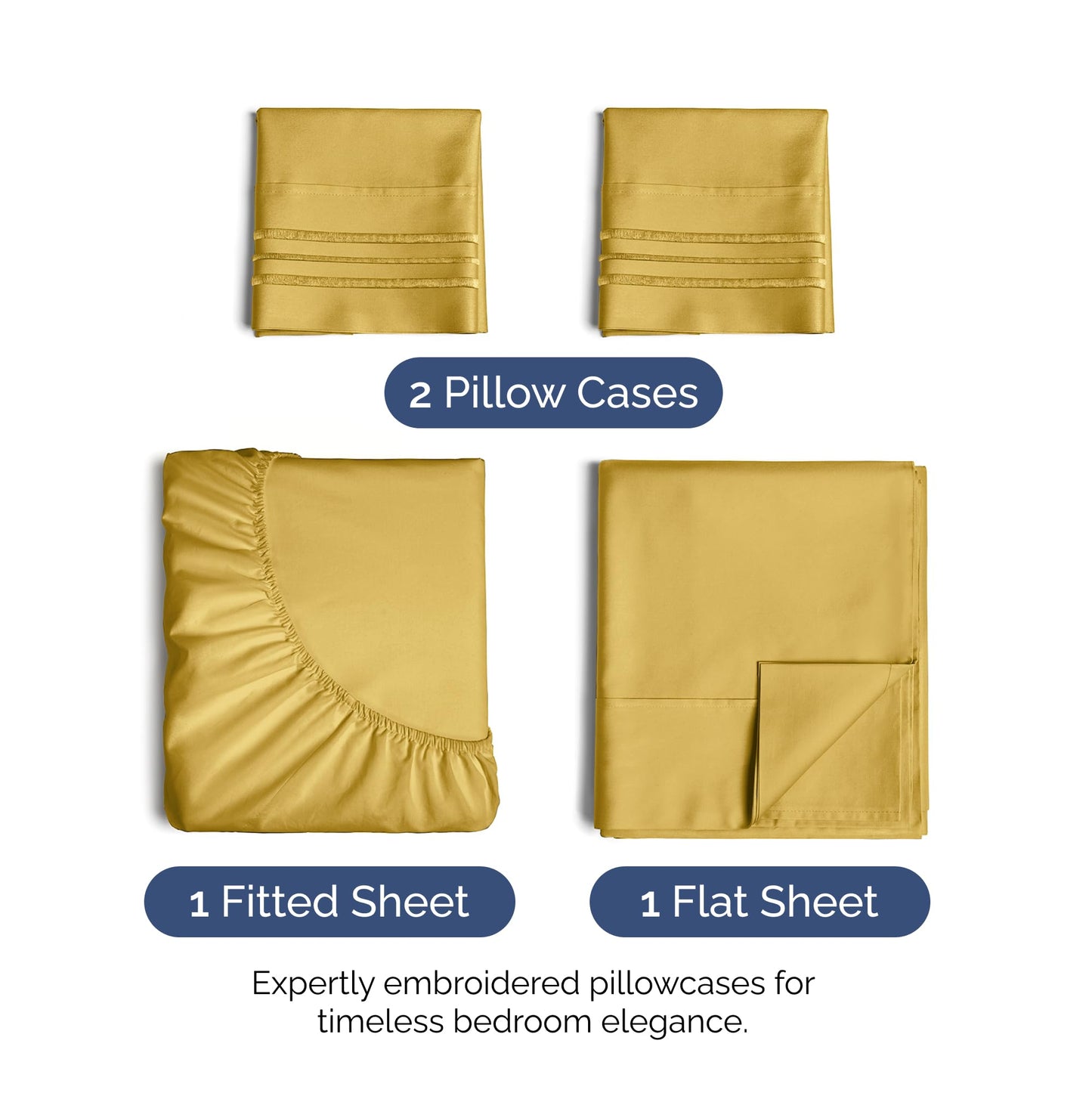 Queen Size 4 Piece Sheet Set - Ultra Soft & Cooling Bed Sheets - Fits 8 Inch to 16 inch Mattress - Wrinkle & Fade Free with Deep Pockets - Easy-Fit, Breathable & Comfy - Hotel Luxury Bedding - Mustard