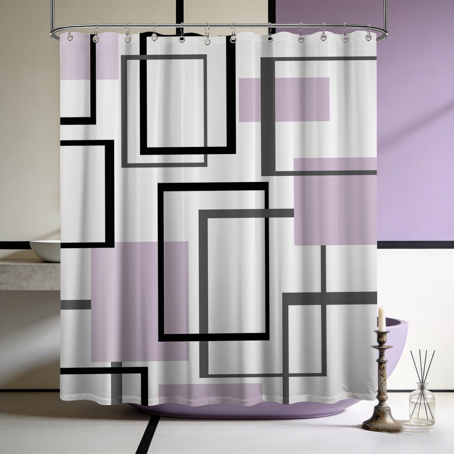 Yieldeer Geometric Shower Curtain, Light Purple, 70 x 72 Inch