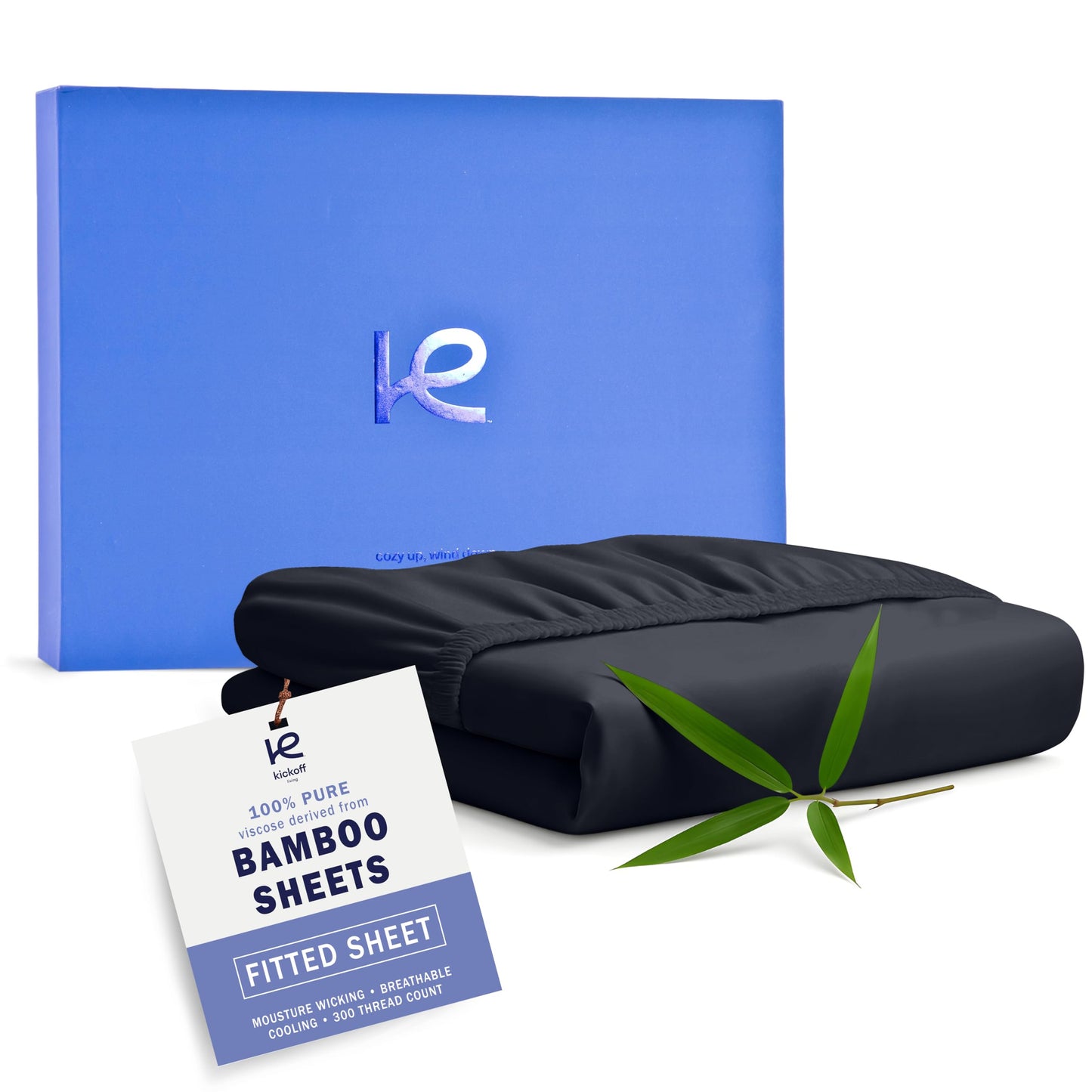 Kickoff Viscose Bamboo Fitted Sheet Queen Size, 100% Organic Cooling Sheets Fitted ONLY Viscose Bamboo Sheets Queen Size Bed Sheet for Hot Sleepers, Extra Deep Pocket, 4 Corner Strap (Q, Onyx Black)