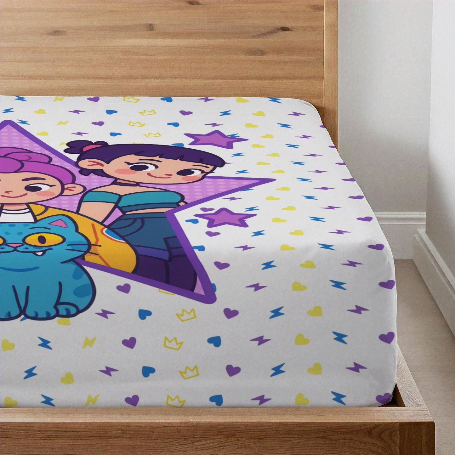 Allenjoy Cute Korean Anime Hunter Sheets Set with Fitted Sheet, Flat Sheet and 1 Pillowcase for Girls Teens Women Fans Daughter Bedding Bedroom Nursery Room Decor, Machine Washable Durable Twin Size