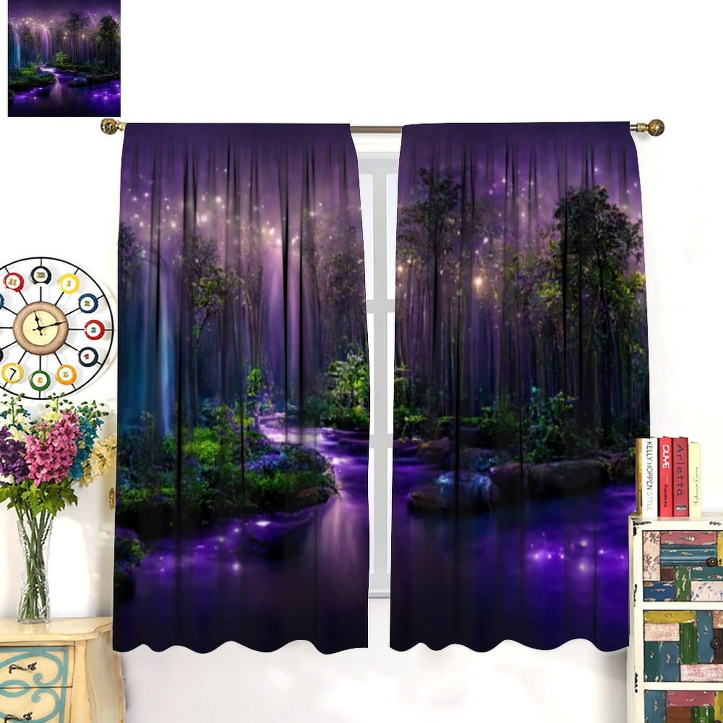 DDCBNS Fantasy Forest Curtains,Purple Magical Nature Landscape Window Treatments for Bedroom Living Room Dreamland Scenery Waterfall Drapes 2 Panels Set,Total Size 42 x 45 Inch