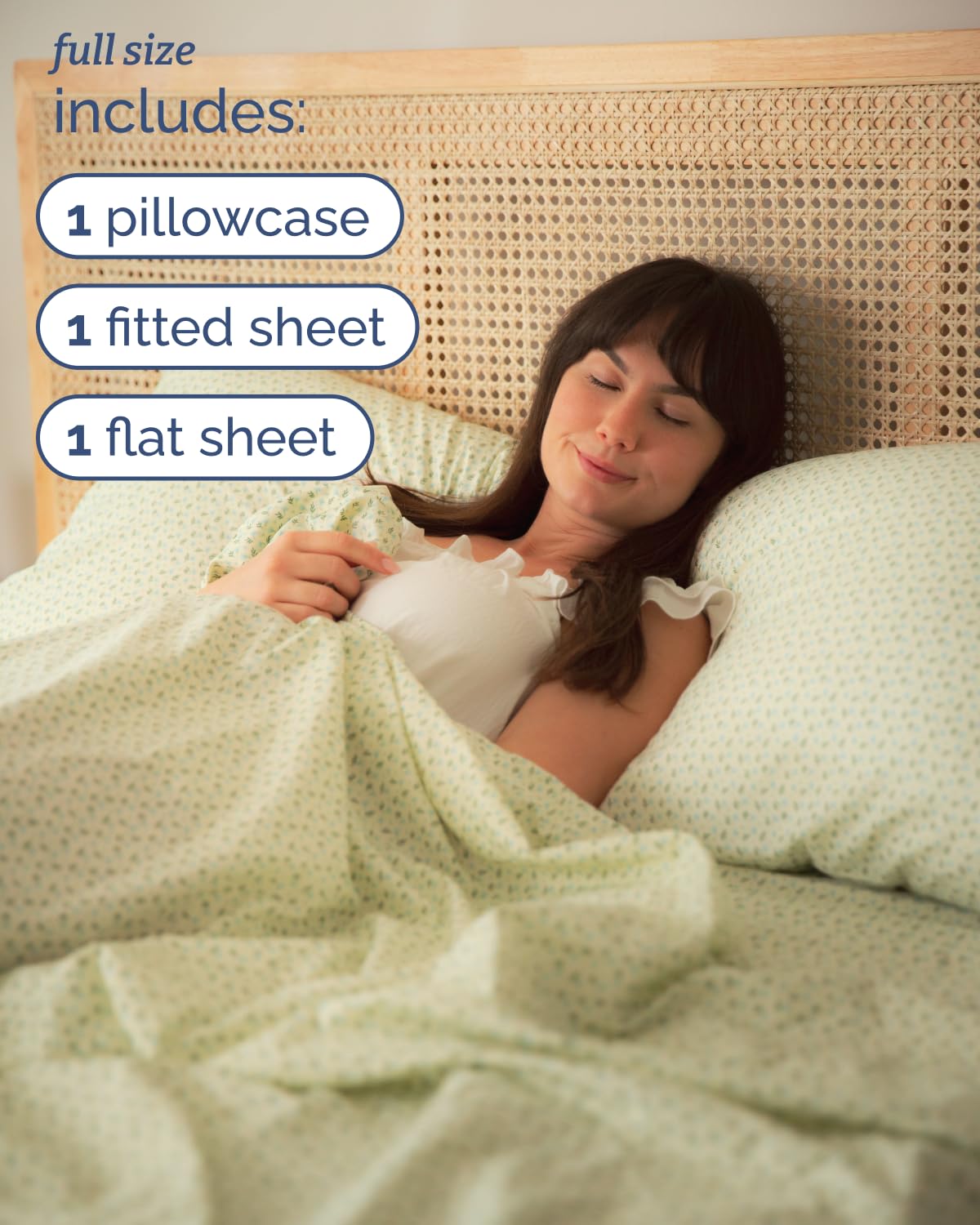 Floral Sheets - Flower Print Bed Sheet Set - 1 Flat, 1 Fitted & 2 Pillowcases w/ Deep Pockets - Comfy, Cozy, Wrinkle & Fade Free - Boho Botanical Bedding - Soft, Breathable & Cooling - Full Size Set