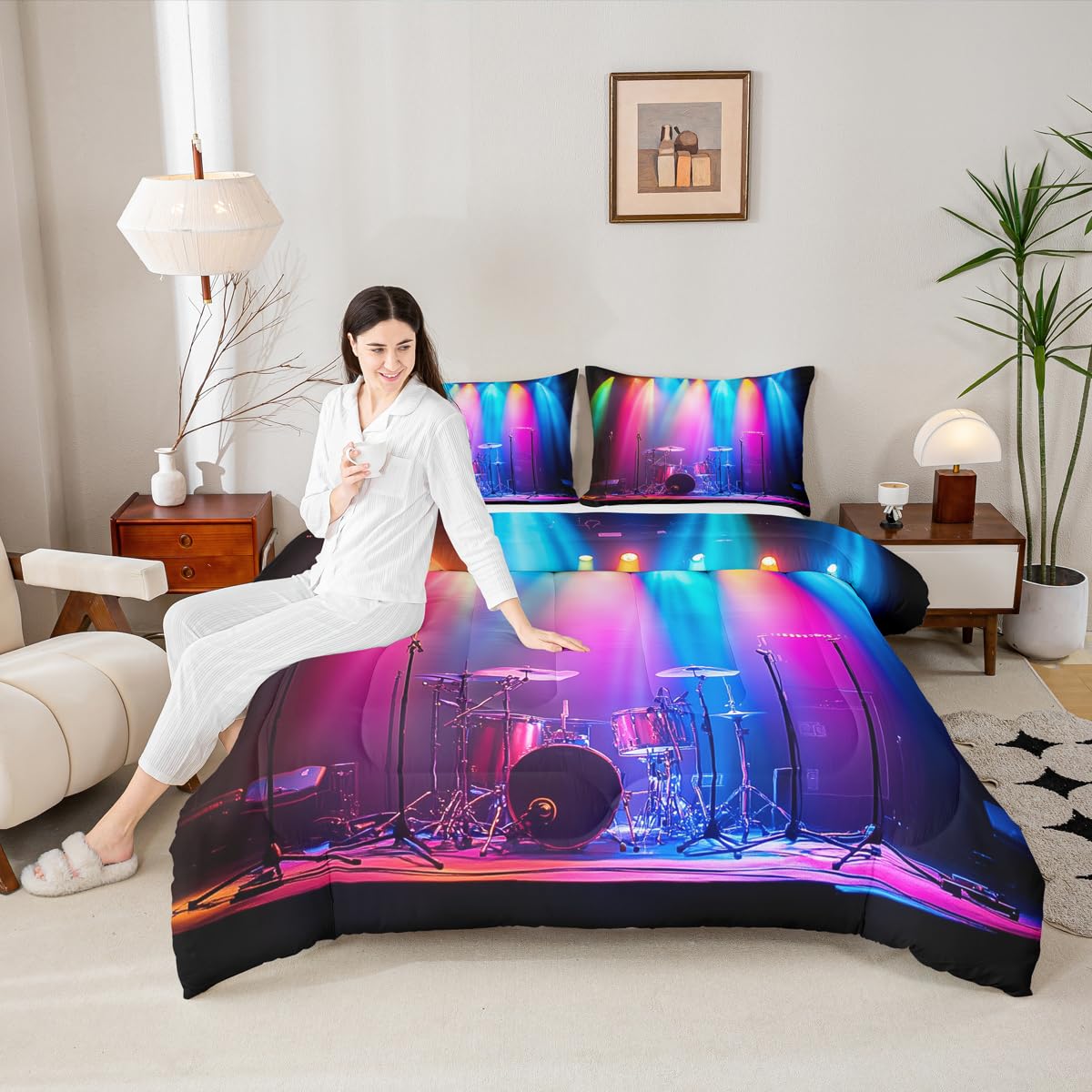 Erosebridal 3D Drum Kit Bedding Set Queen Drum Kit Instrument Comforter Set for Kids Boys Girls Rock Music Theme Down Comforter,Music Lovers Quilt Duvet