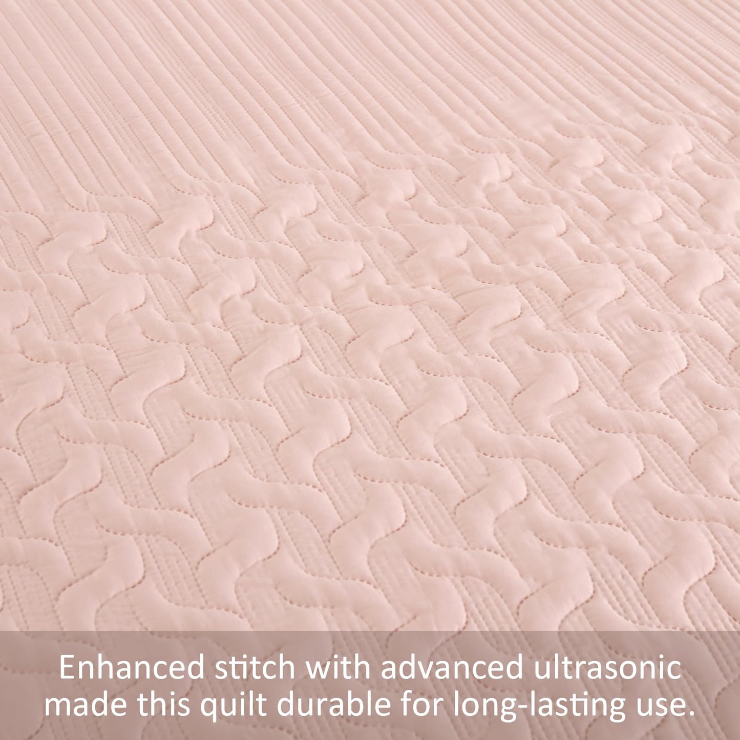 Yiran Blush Pink Quilt Set Queen Size, 3 Piece Reversible Bedspreads Bedding Set, Fall Wave Striped Pattern Coverlet for All Season with 2 Pillow Shams (Full/Queen, 96x90 Inch)