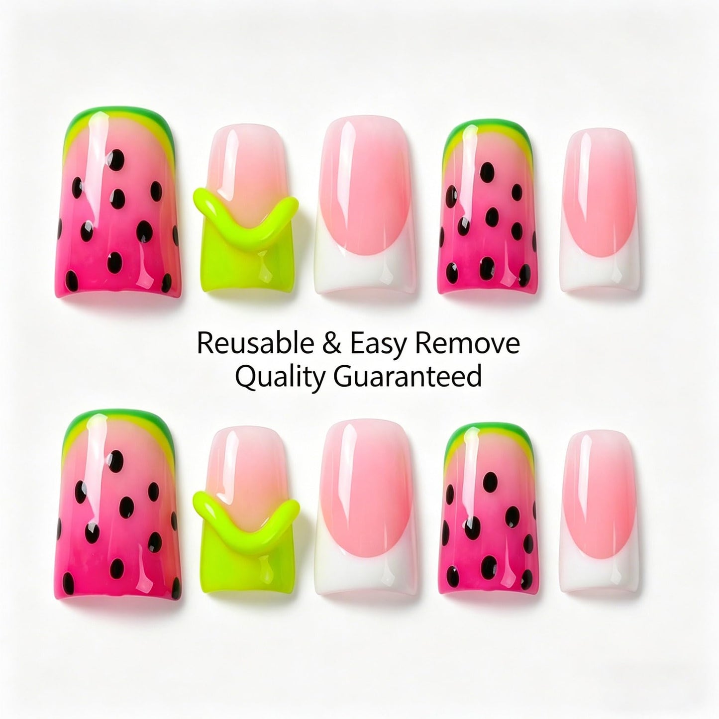 Handmade Press on Nails 3D Cute Glue on Nails for Women, Luxury Duck Nail Art Design, Fake Nails with 3D Nail Charms Size M 1