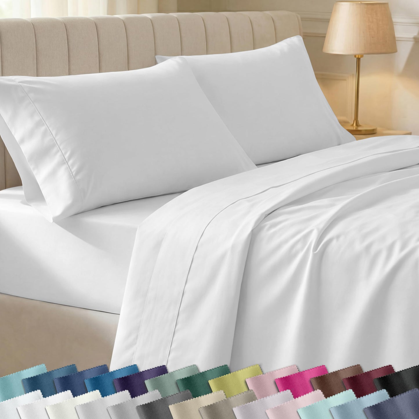 California Design Den Soft 100% Cotton Queen Size Bed Sheets Set, 400 TC Good Housekeeping Award Winner, Silky Sateen Weave with Deep Pockets, Long Staple Cotton Queen Bed Sheet Set - Antique White