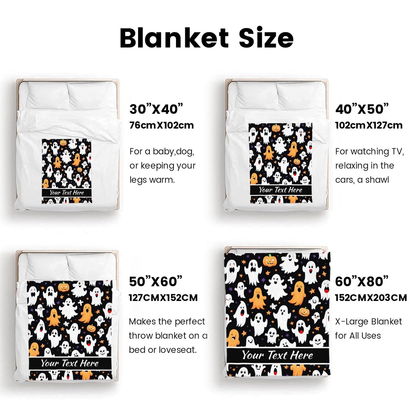 CUSPILO Personalized Halloween Blanket Ghost, Custom Blanket with Text Name, Super Soft Throw Blanket for Couch Bed Sofa, 30"" x 40""