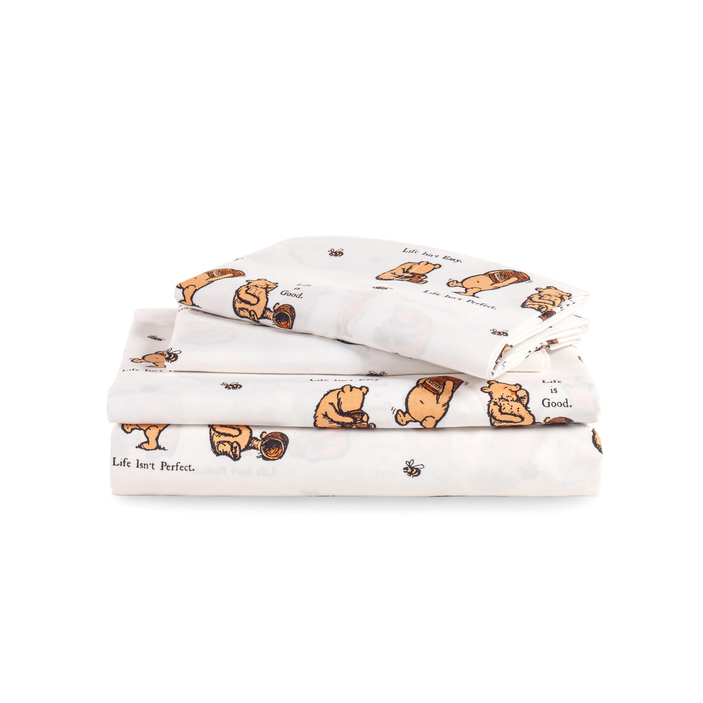 Berkshire Blanket Life is Good® Microfiber Sheets, Full Size - 4 Pieces, Life is Good® Mini Winnie and Hunny Toss White, Cute Character Snoopy Printed Soft Microfiber Bed Sheets