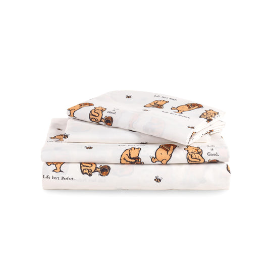 Berkshire Blanket Life is Good® Microfiber Sheets, Full Size - 4 Pieces, Life is Good® Mini Winnie and Hunny Toss White, Cute Character Snoopy Printed Soft Microfiber Bed Sheets