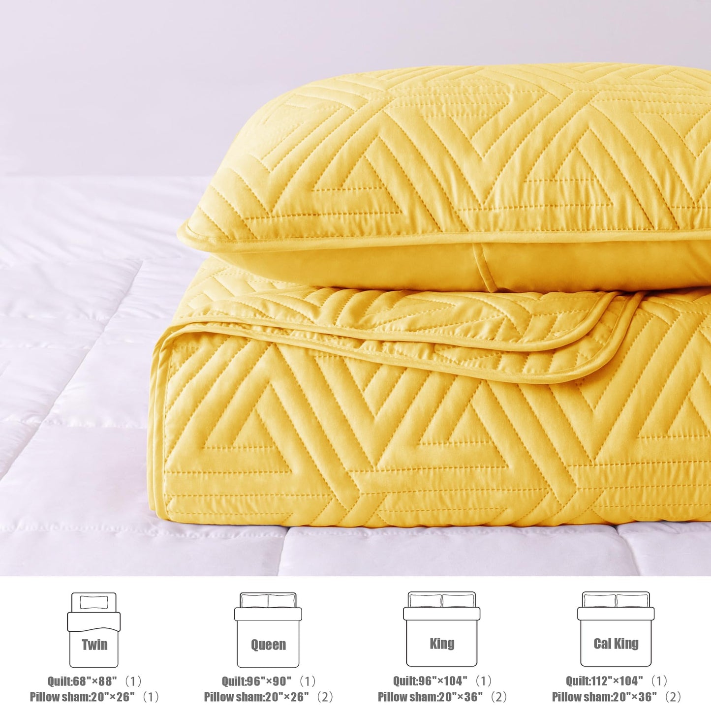 Whale Flotilla Soft Queen Size Quilt Set for All Seasons, 3-Piece Ultrasonic Geometric Quilts Bedding Set, Lightweight Reversible Bedspread, Coverlet, Bed Cover with 2 Pillow Shams, Yellow