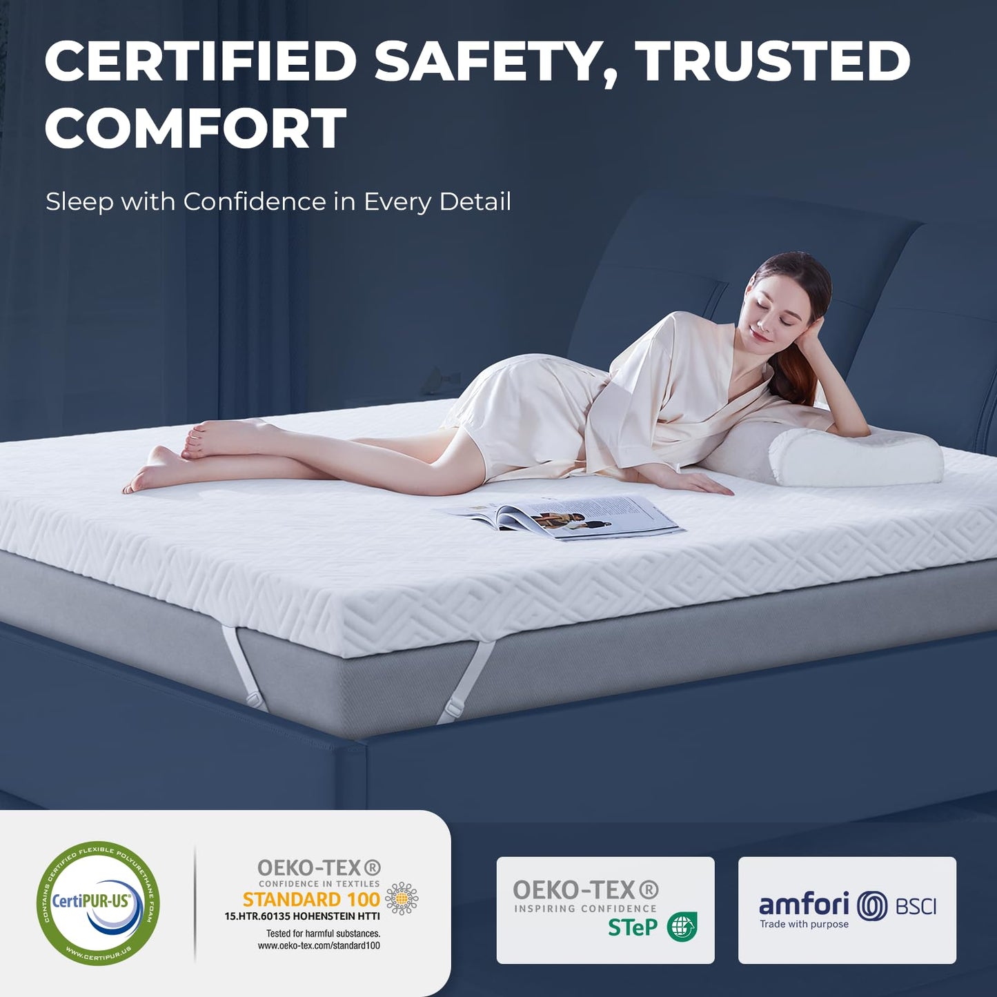 Memory Foam Mattress Topper - 3 Inch Gel Mattress Pad for Pressure Relief, Premium Soft Cooling Sleep Bed Topper, Non-Slip Design with Removable & Washable Cover (White, Queen)
