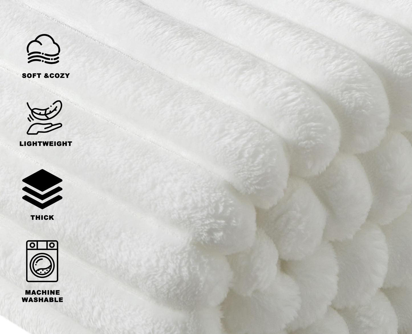 COZYXWORLD 380GSM Heavyweight Ribbed Textured Fleece Blanket, 60x80 Substantial Weight Warm Bed Blankets, Neutral Aesthetic White 60x80 Inches