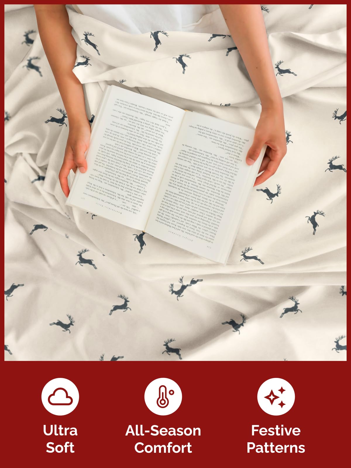 King Christmas Reindeer Sheet Set - Holiday Xmas Pattern Bedding Set - Deep Pockets - Snug Fit - 4 Piece - Wrinkle Free & Easy Care - Comfy Festive Winter - Holiday Sheets for Women, Men, Kids & Teens