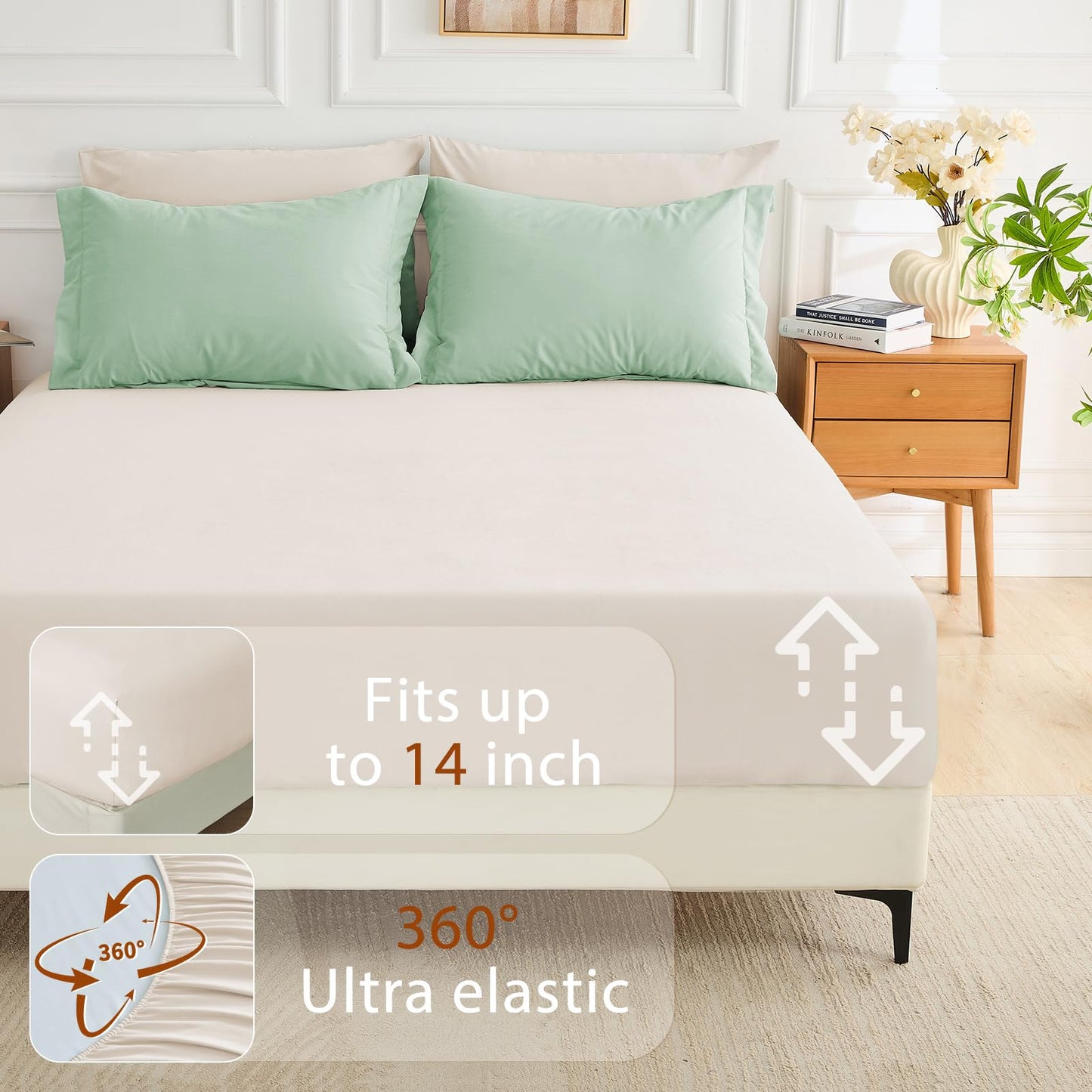 MUXHOMO 7 Pieces King Comforter Set, Soft Bed in a Bag King Size, All Season Bedding Set with Comforter, Flat Sheet, Fitted Sheet, Pillowcases & Shams, Sage Green & Beige