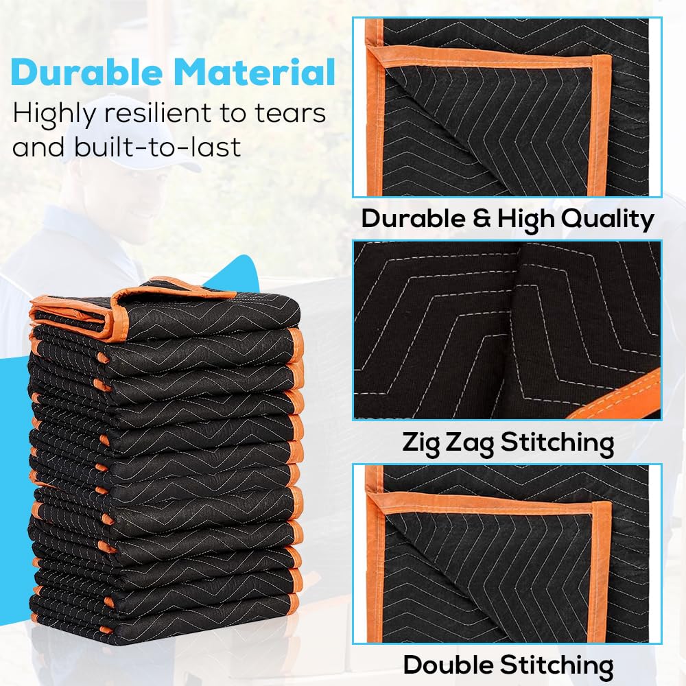 SIMPLI-MAGIC 79523 Heavy Duty Padded Moving Blankets, Black/Orange, 72” x 80”, 12 Pack