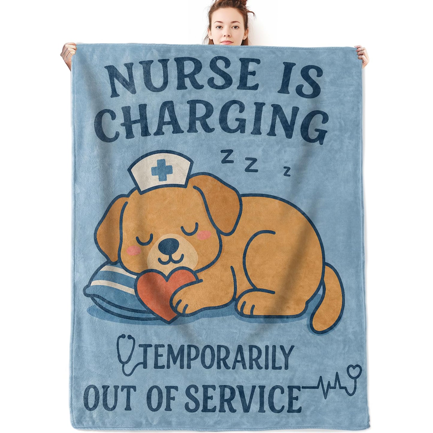 olpddz Cute Nurse Theme Dog Flannel Blanket Funny Gifts for Nurses,60x50inch,Cartoon Puppy Sleeping Throw Blankets with Heart and Cap,for Hospital,Bedroom,Couch Nap,Living Room,Birthday Decor Throws