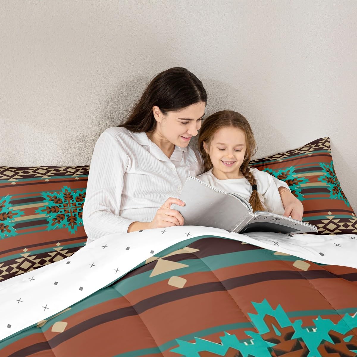 jejeloiu Western Aztec Bedding Set Soft for Boys Girls, Native American Comforter Set Queen Size Geometric Duvet Quilt Microfiber Boho Bedroom Decor 3 Pcs with 2 Pillow Cases