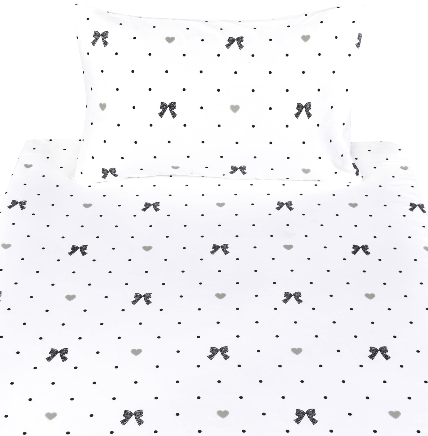 Scientific Sleep Lace Bow Romantic Bowknot Black Dot 100% Cotton 3 Pcs Twin Bed Sheet Set Kids Boys Girls Teen, Flat Sheet & Fitted Sheet & Pillowcase Child Bedding Set (Bow, Twin)