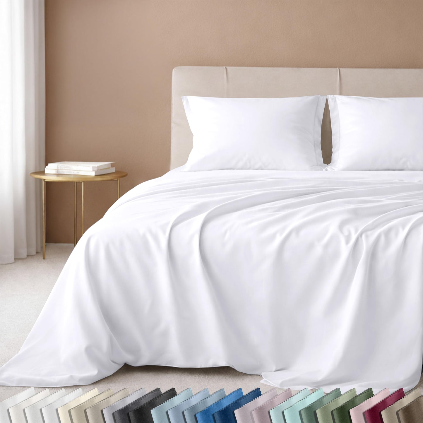 California Design Den Queen Sheet Set - Luxury 600 Thread Count Sateen, 100% Cotton Deep Pocket Queen Sheets with All Around Elastic, Snug Fit, Durable Bedding Set - White