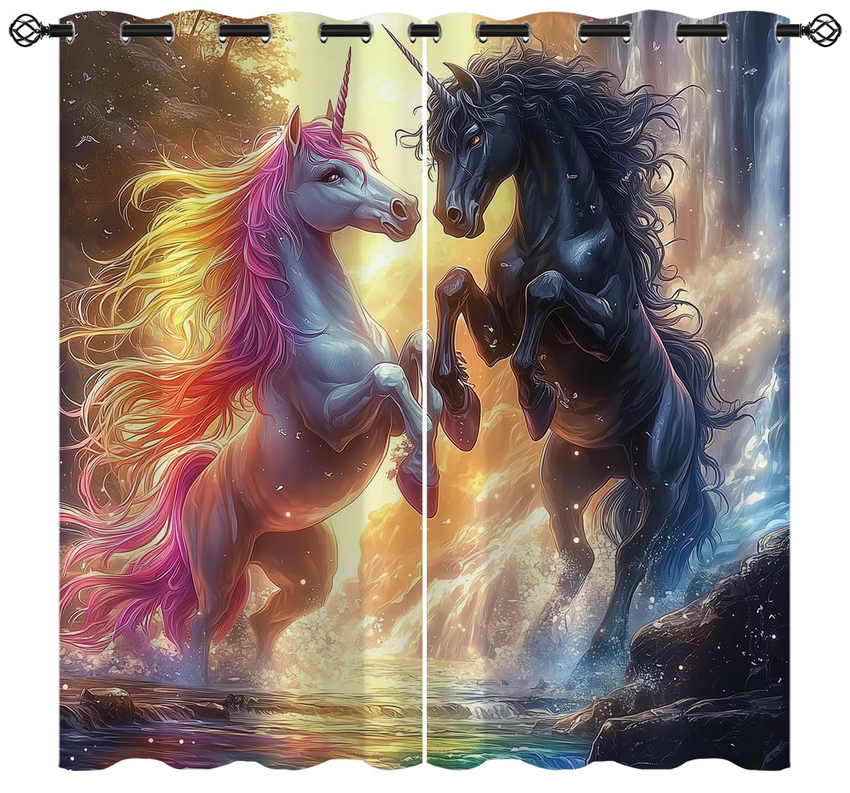 ONINUO Rainbow Unicorn Blackout Curtains for Girls Boy Home Decor, Fantasy Unicorn Animal Art Grommet Thermal Insulated Drapes Darkening Window Curtain for Bedroom Living Room, 42 x 45 Inch