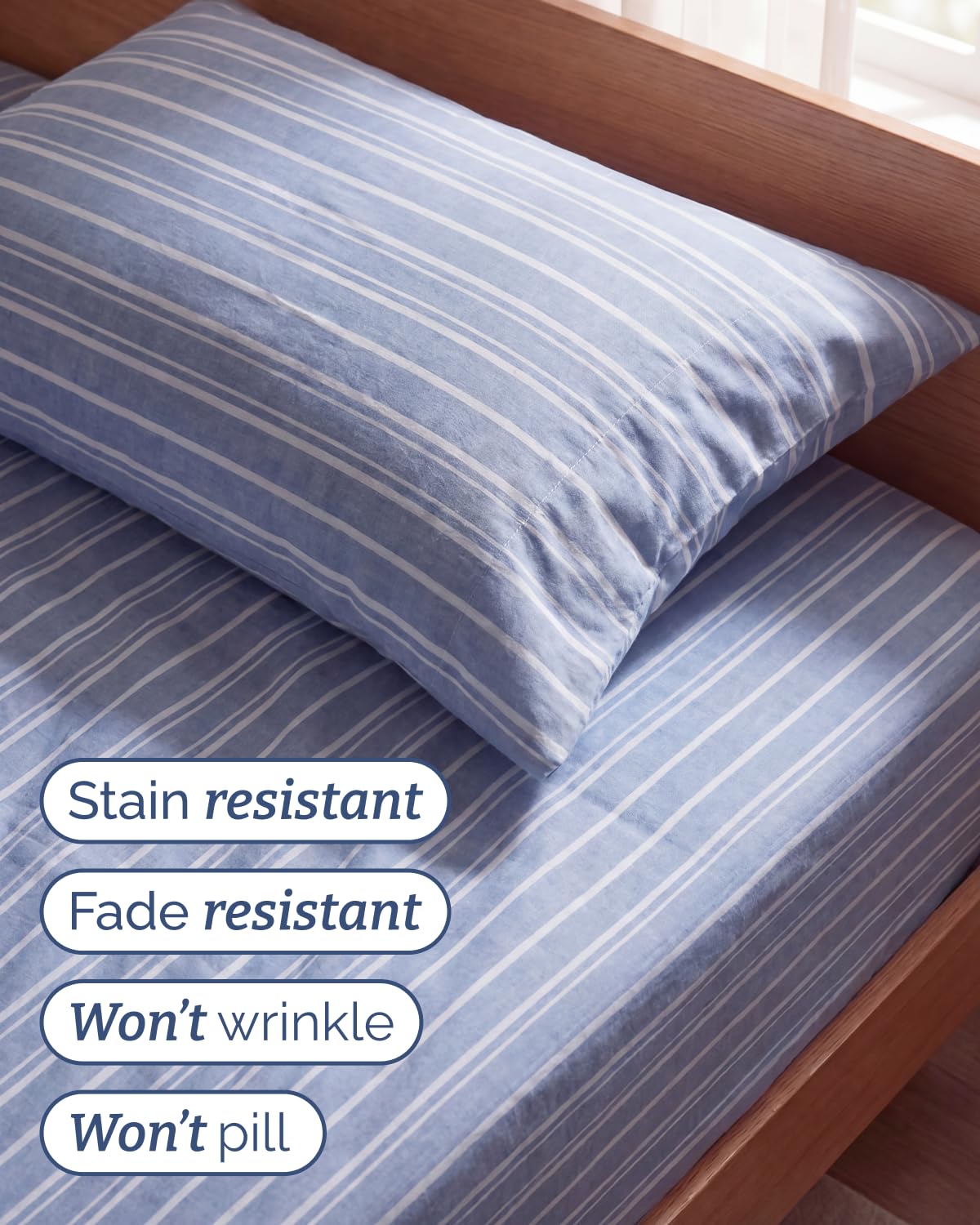 Twin Size 3 Piece Sheet Set - Comfy Breathable & Cooling Sheets - Hotel Luxury Bed Sheets for Women & Men - Deep Pockets, Easy-Fit, Soft and Wrinkle Free Sheets - Blue Stripes Oeko-Tex Bed Sheet Set