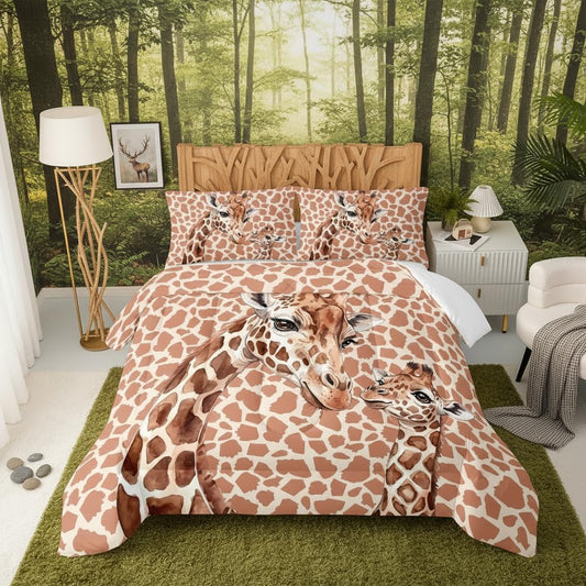 QOOMO Cartoon Giraffe Comforter for Girls Boys Watercolor Duvet Set Yellow Animal Bedding Set Queen Size with 2 Pillow Shams Lightweight Microfiber for All Seasons