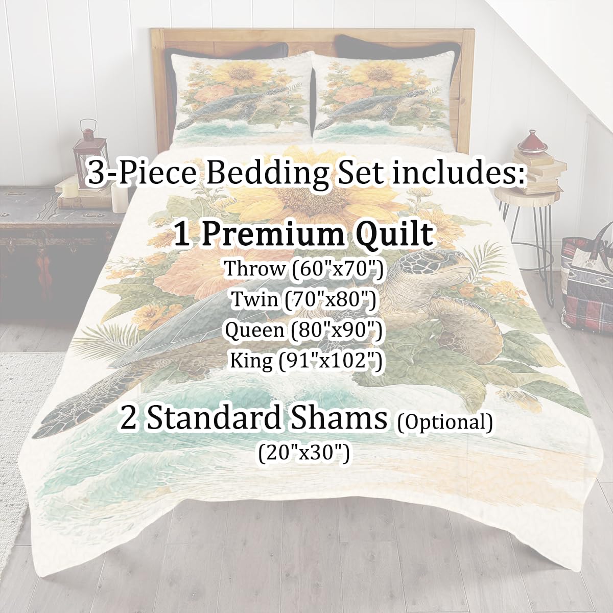SATIGI Custom Sea Turtle Quilt Set – Coastal Ocean Quilt Blanket, Soft Lightweight Sea Turtle Bedspread for Kids, Teens, and Adults – Soft Quilts for All Season (Turtle Quilt-DS03)