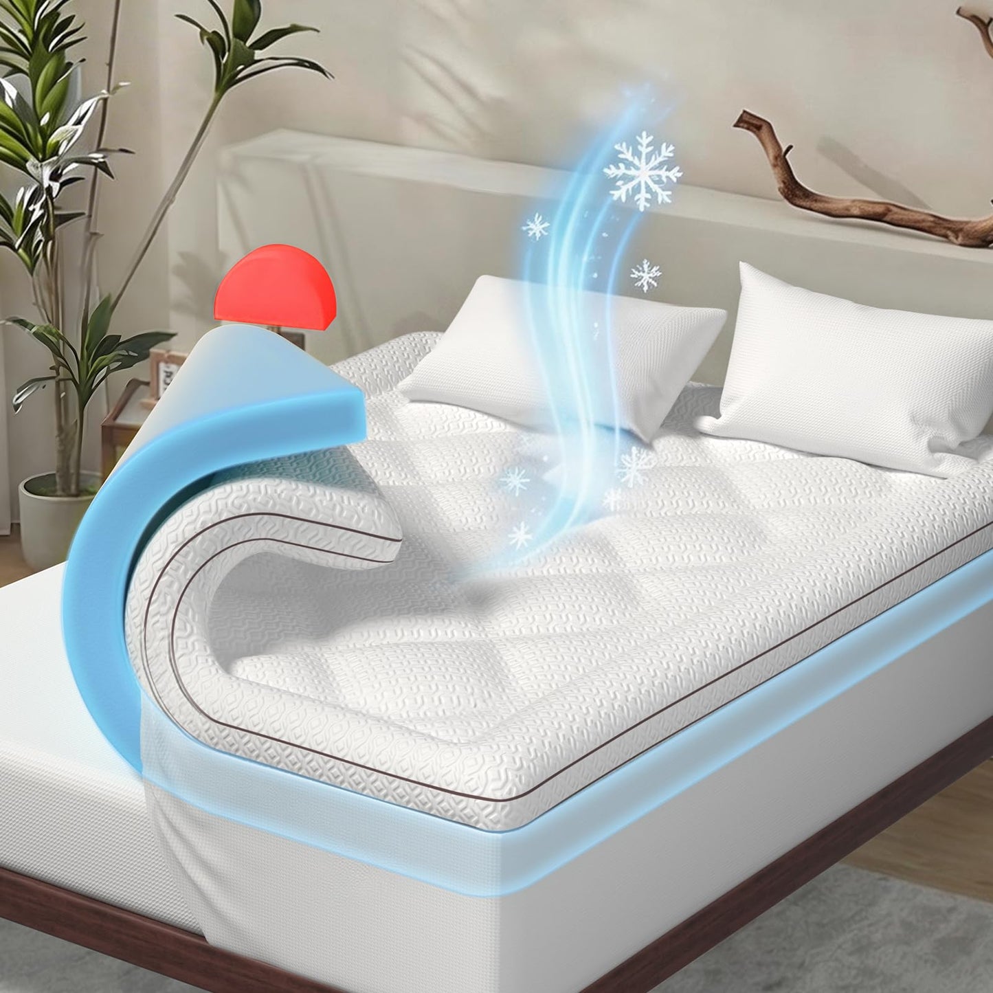 Ninemoon Dual Layer Cooling Memory Foam Mattress Topper Queen Size, 2 Inch Gel Mattress Topper + 1 Inch Pillow Top Mattress Pad, Soft Bed Topper with Deep Pocket 8-21 Inch