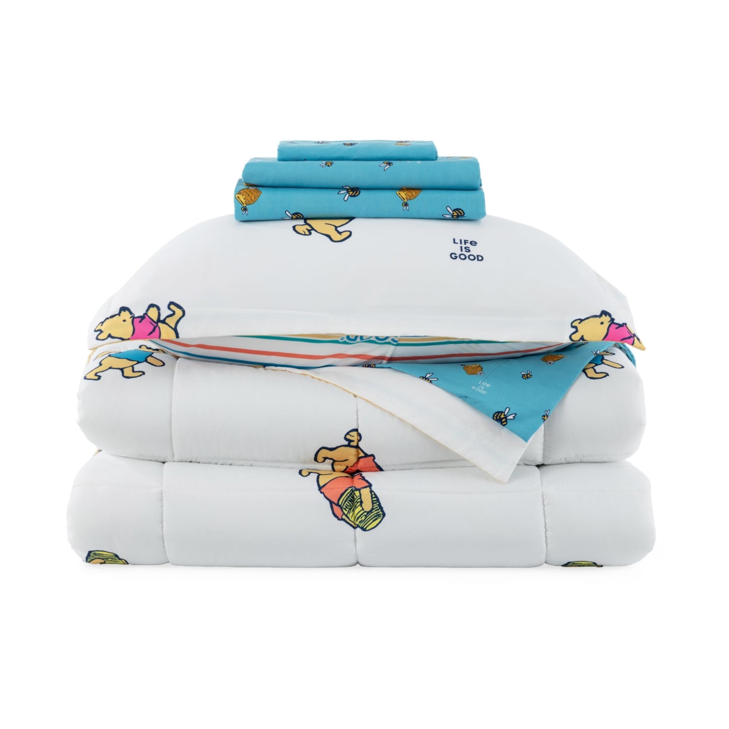 Berkshire LIG Printed Reversible Microfiber Comforter Set–7-Piece, Ultra Soft All-Season Bedding, Wrinkle & Fade Resistant, Queen, Dancing White