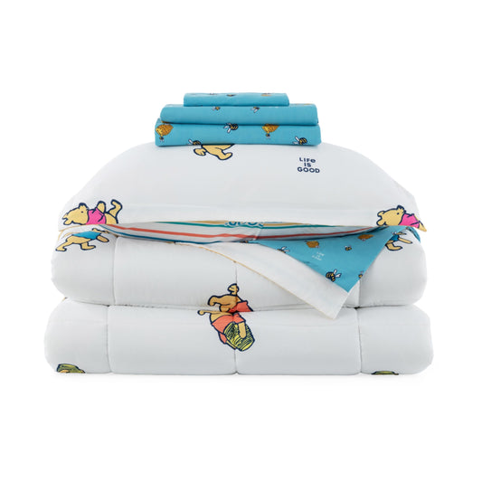 Berkshire LIG Printed Reversible Microfiber Comforter Set–7-Piece, Ultra Soft All-Season Bedding, Wrinkle & Fade Resistant, Queen, Dancing White