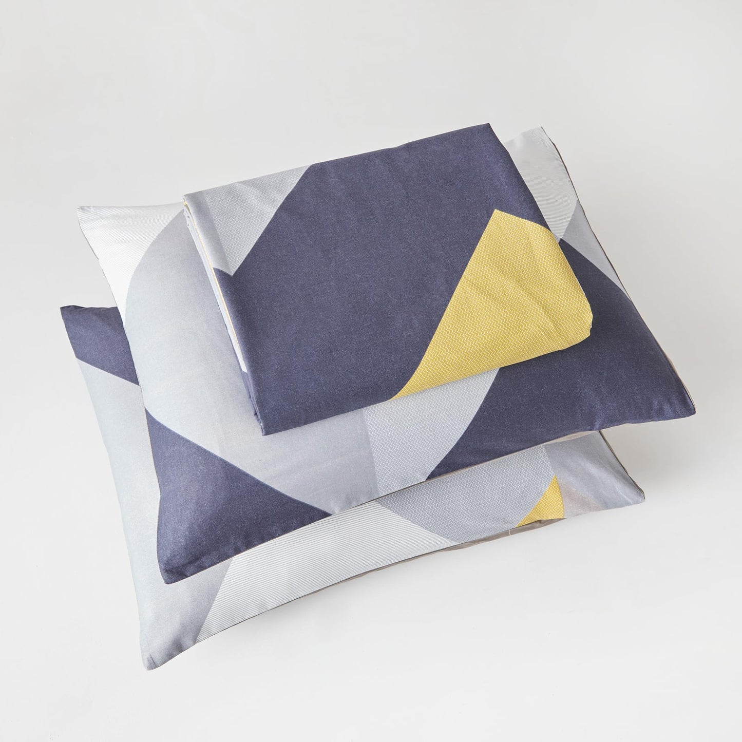 SUSYBAO Reversible Striped Duvet Cover Queen 100% Cotton 3 Pcs Set 1 Blue Yellow Chevron Pattern Duvet Cover with Zipper Ties 2 Pillowcases Neutral Grey Geometric Print Bedding Set Soft