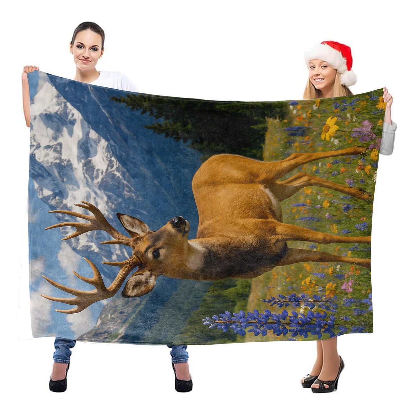 Majestic Deer with Wildflowers Throw Blanket, Lightweight Warm Flannel Blankets, Home Decor and Gifts, Soft Cozy Throws for Women Boys Kids, 50"X60" for Bed Couch Travel Office