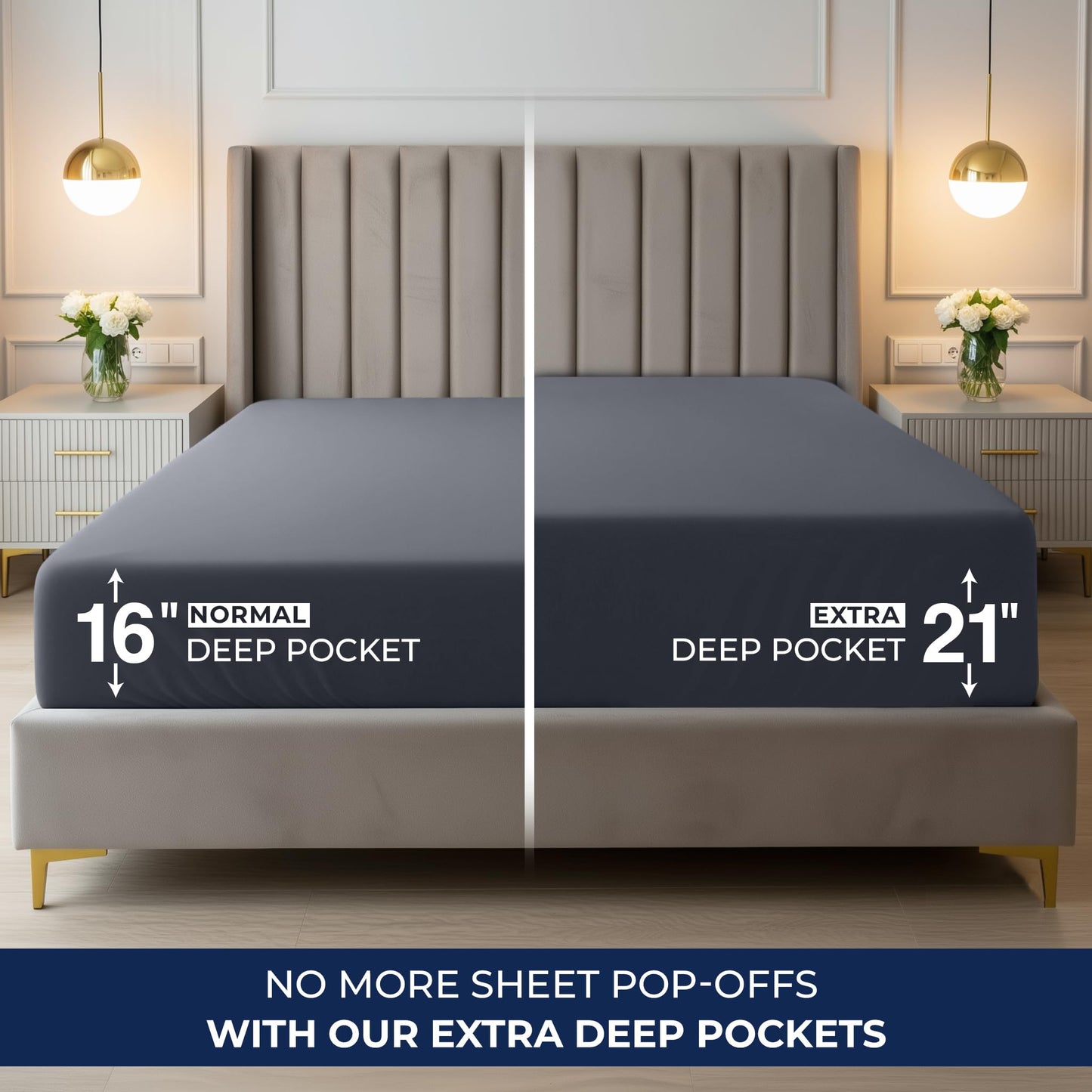 Utopia Bedding Extra Deep Pocket Queen Fitted Sheet, Fits up to 21 Inch Mattress - Hotel Luxury, Soft, Breathable and Comfy - Shrinkage and Fade Resistant - Easy Care (Grey)