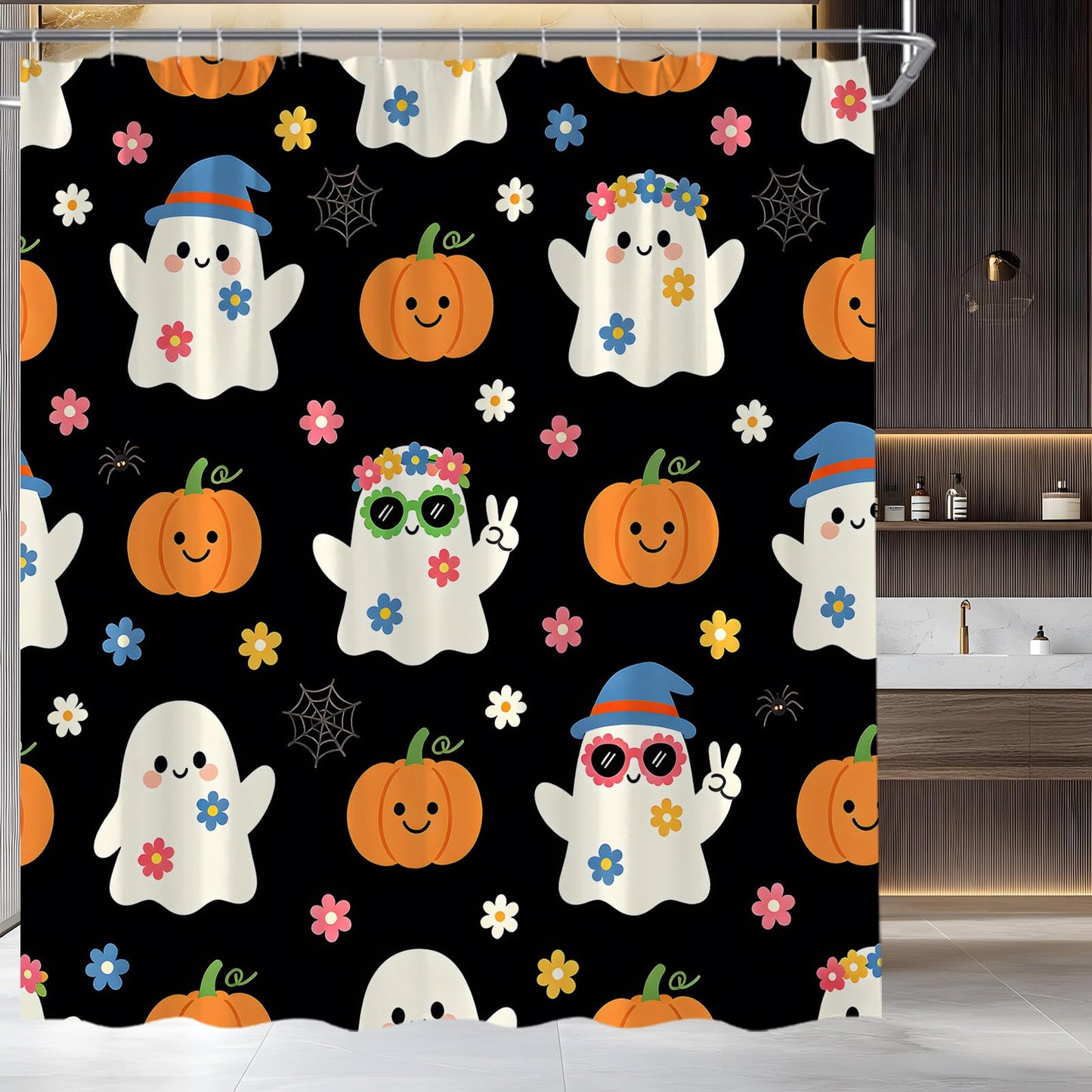 UEAUUN Halloween Ghost Shower Curtain, 72''Wx72''L