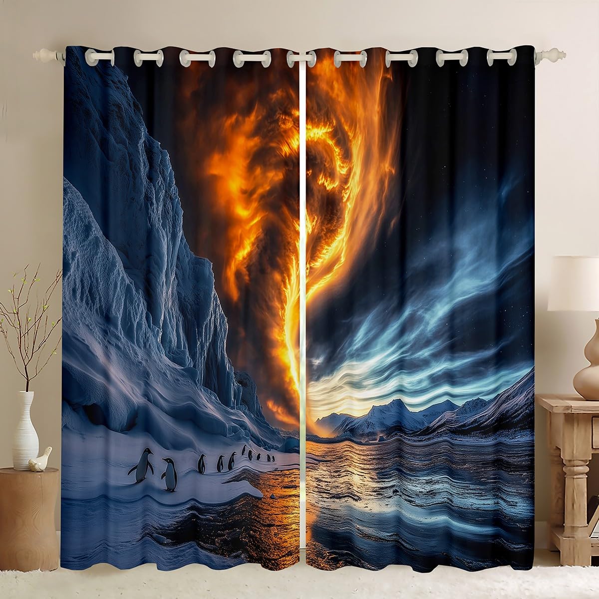 Erosebridal Gold Tornado Window Curtains Drapes 38" Wx45 L,Polar Animal Penguin Curtains,Natural Disaster Room Decor for Storm Chaser