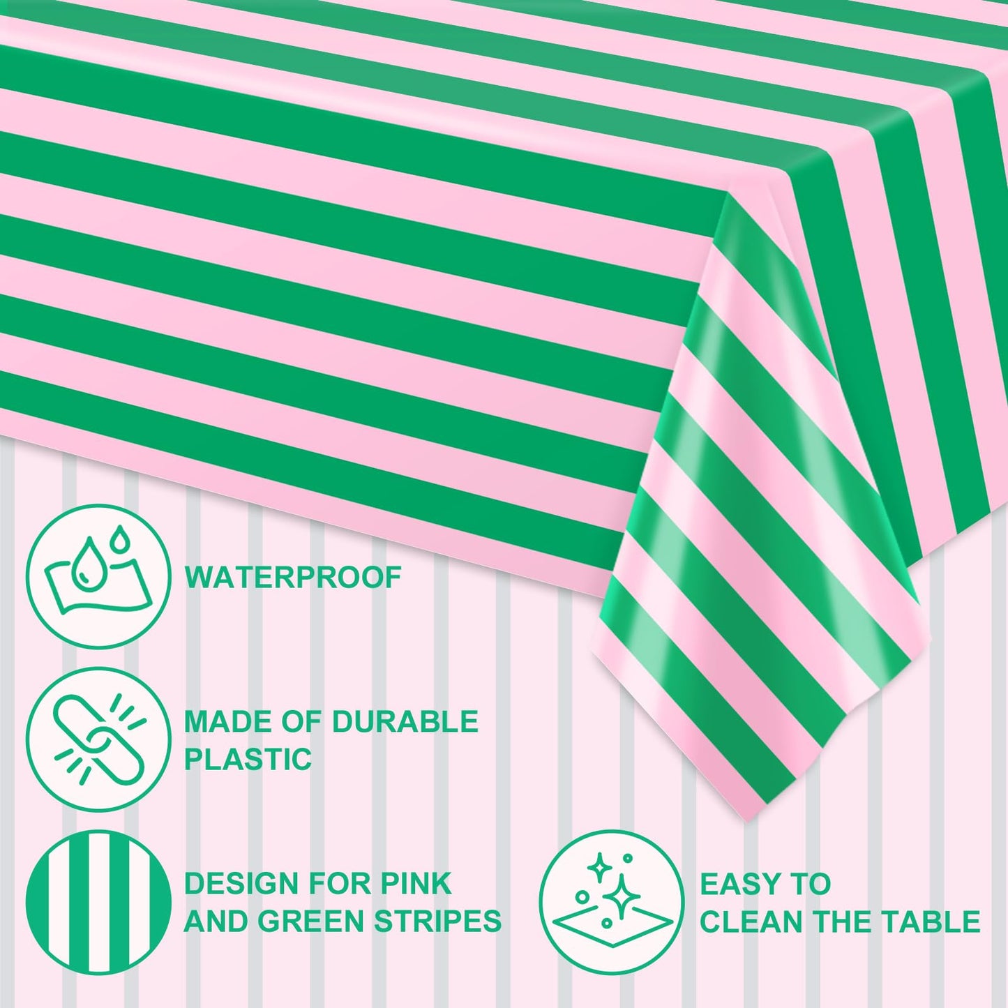JarThenaAMCS 6Pcs Stripe Plastic Tablecloth Disposable Table Cloth Pink Green Rectangle Table Cover for Birthday Baby Shower Wedding Party Picnic Supplies, 54 x 108 Inch