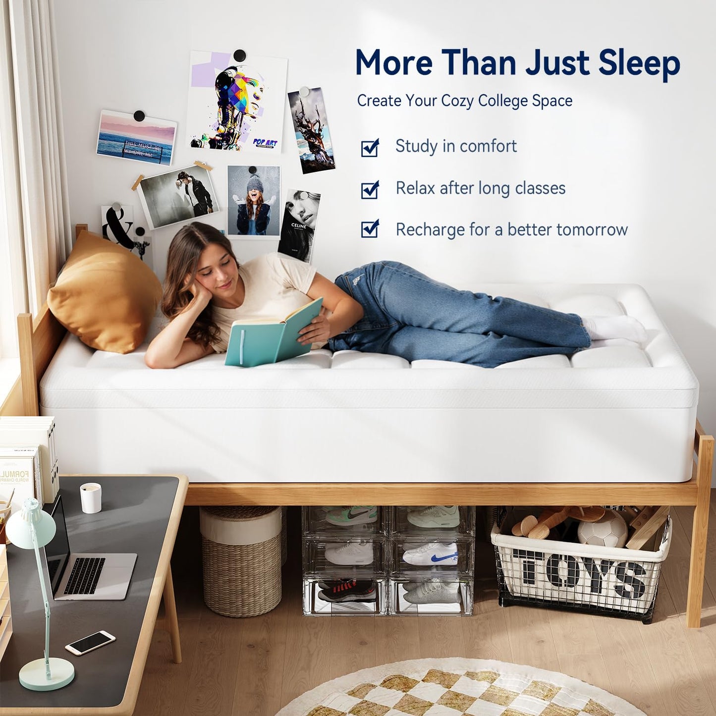 ELEMUSE Twin XL Dorm Dual Layer 3 Inch Memory Foam Mattress Topper for College, Dorm Room Essentials, 2 Inch Cooling Gel Foam and 1 Inch Soft Pillow Top Bed Pad,Back to School Comfortable Support