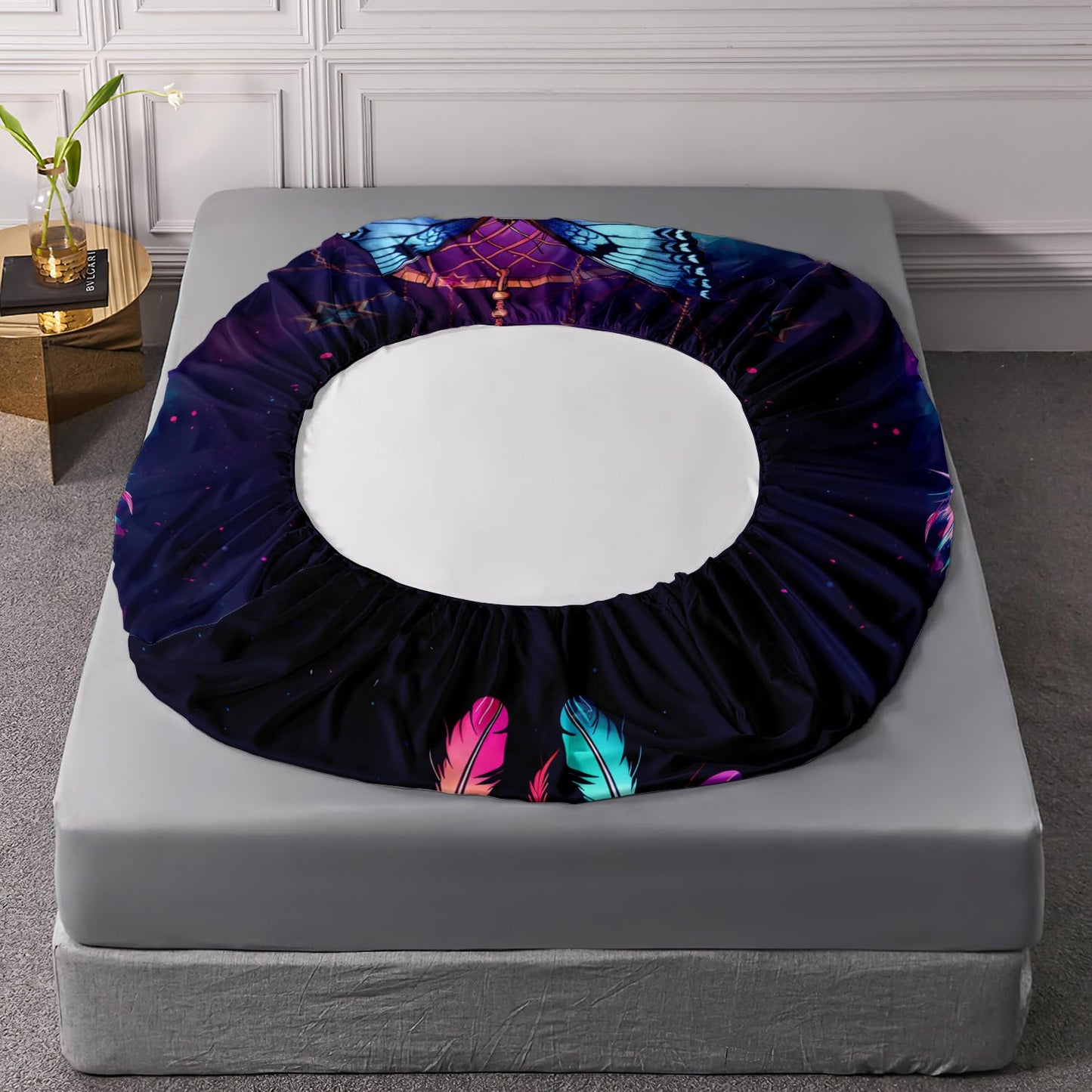 HOSIMA Dream Catcher Fitted Sheet Set 3Pcs,Indian Hippie Feather Boho Bedding Toddler Room Decor for Girls Boys,Native American Gypsy Butterfly Bed Set Twin Bed in a Bag Set for Adults Teens.