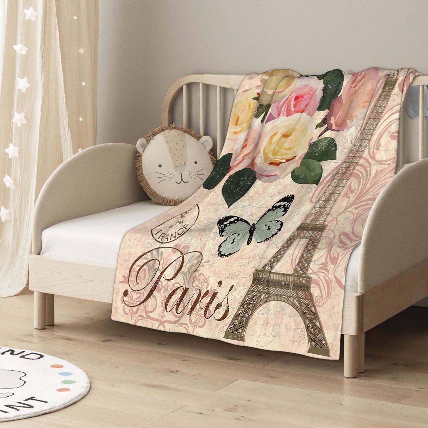 Throw Blanket 60x80 Inch,Vintage Paris Flower Eiffel Towel Rose Cozy Soft Lightweight Fuzzy Flannel Blanket 80x60 Inch Suitable for Couch Bed Sofa Living Room in All Seasons