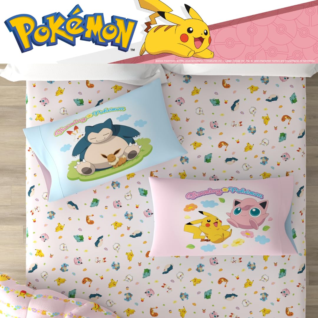 Pokemon Bedding Super Soft Comforter and Sheet Set with Sham, 5 Piece Full Size, Featuring Snorlax, Pikachu, Eevee & Jigglypuff (Officially Licensed Product) by Franco